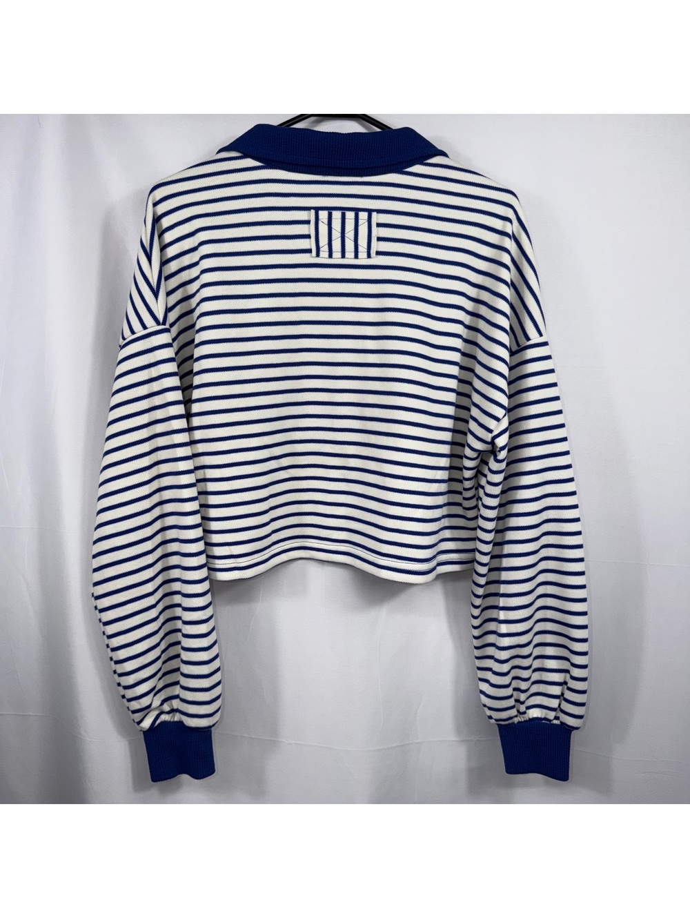 ee:some Los Angeles Striped Cropped Polo Sweater Small Blue Ivory - Picture 6 of 9
